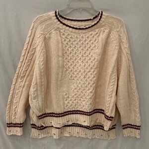 Pilcro Oversized Varsity Sweater cream and burgundy sz small